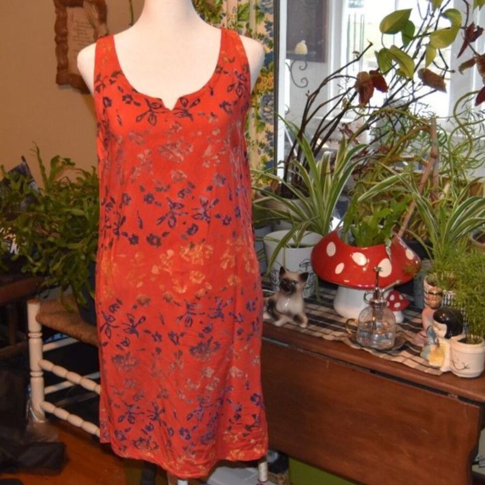 Nomadic Traders Rayon Tank Dress Red Floral Boho Sleeveless Casual Size Medium